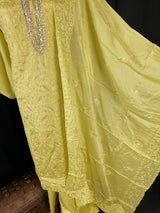 Pastel Pista Green Chikhenkari Salwar Kameez with Dupatta - Embroidery, Mirror and Stone Work - Handwork 3pcs Suit for Women - Kaash