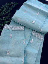 Pastel Sea Blue Color 100 Percent Premium Cotton Kurta with Pajama - Kaash