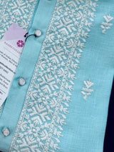 Pastel Sea Blue Color 100 Percent Premium Cotton Kurta with Pajama - Kaash