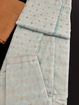 Pastel Sea Blue men's kurta pajama in soft silk with zari buttis with embossed embroidery jaal — Kaash Collection