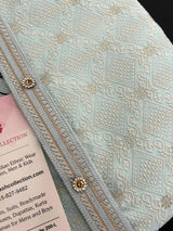 Pastel Sea Blue men's kurta pajama in soft silk with zari buttis with embossed embroidery jaal — Kaash Collection