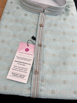 Pastel Sea Blue men's kurta pajama in soft silk with zari buttis with embossed embroidery jaal — Kaash Collection