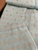Pastel Sea Blue men's kurta pajama in soft silk with zari buttis with embossed embroidery jaal — Kaash Collection