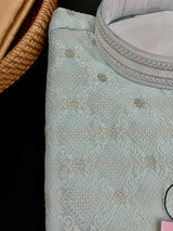 Pastel Sea Blue Color Men Kurta Pajama Set | Mens Ethnic Wear| Indian Soft Silk Kurta with Lining | Sherwani Style Indian Wedding Kurta - Kaash