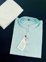 Pastel Sea Blue men's kurta pajama in pure linen cotton with premium linen cotton with fancy buttons — Kaash Collection