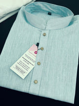 Pastel Sea Blue men's kurta pajama in pure linen cotton with premium linen cotton with fancy buttons — Kaash Collection