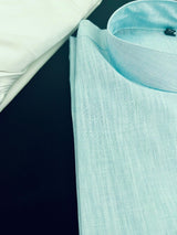 Pastel Sea Blue men's kurta pajama in pure linen cotton with premium linen cotton with fancy buttons — Kaash Collection