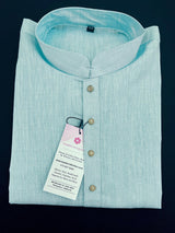 Pastel Sea Blue Color Premium Pure Linen Cotton Kurta Pajama Set for Men | Cotton Men Kurtas | Light Blue Color Kurta | Soft Kurta for Men - Kaash