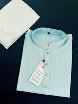 Pastel Sea Blue Color Premium Pure Linen Cotton Kurta Pajama Set for Men | Cotton Men Kurtas | Light Blue Color Kurta | Soft Kurta for Men - Kaash