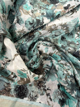 Pastel Sea Blue Floral Linen Cotton saree in linen blend cotton silk with floral print with subtle tissue border — Kaash Collection
