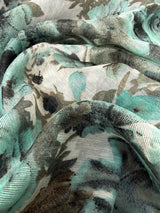 Pastel Sea Blue Floral Linen Cotton saree in linen blend cotton silk with floral print with subtle tissue border — Kaash Collection