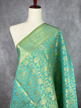 Pastel Sea Blue Handwoven Semi Silk Benarasi Dupatta with Muted Gold Zari Floral Jaal Weaving - Kaash
