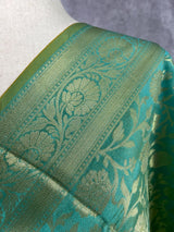 Pastel Sea Blue Handwoven Semi Silk Benarasi Dupatta with Muted Gold Zari Floral Jaal Weaving - Kaash