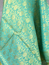 Pastel Sea Blue Handwoven Semi Silk Benarasi Dupatta with Muted Gold Zari Floral Jaal Weaving | Dupatta | Stole | Dupattas for Wedding - Kaash