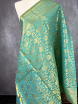 Pastel Sea Blue Handwoven Semi Silk Benarasi Dupatta with Muted Gold Zari Floral Jaal Weaving | Dupatta | Stole | Dupattas for Wedding - Kaash