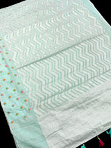 Pastel Sea Green Color Linen blend with Cotton Silk Saree and Embroidery floral buttis - Kaash
