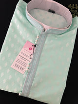 Pastel Sea Green men's kurta pajama in soft silk (non-pure) with silver buttis on soft silk — Kaash Collection