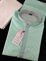 Pastel Sea Green men's kurta pajama in soft silk (non-pure) with silver buttis on soft silk — Kaash Collection