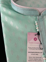 Pastel Sea Green men's kurta pajama in soft silk (non-pure) with silver buttis on soft silk — Kaash Collection