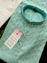 Pastel Sea Green Designer Kurta with Embroidery and Sequins | Pastel Color Mens Kurta | Wedding and Party Wear Kurta - Kaash