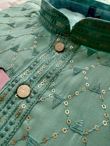 Pastel Sea Green Designer Kurta with Embroidery and Sequins | Pastel Color Mens Kurta | Wedding and Party Wear Kurta - Kaash