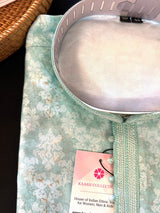 Pastel Sea Green men's kurta pajama in soft silk (non-pure) with floral digital prints — Kaash Collection