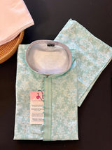 Pastel Sea Green men's kurta pajama in soft silk (non-pure) with floral digital prints — Kaash Collection