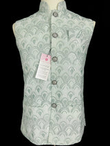 Pastel Sea Green men's Nehru/Modi jacket in cotton silk with embroidery, thread & sequin work — Kaash Collection
