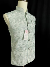 Pastel Sea Green men's Nehru/Modi jacket in cotton silk with embroidery, thread & sequin work — Kaash Collection