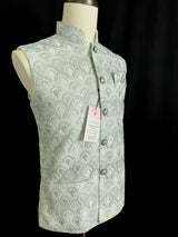 Pastel Sea Green Jacket for Men with Embroidery, thread and Sequin Work | Jacket for Kurta | Mens Wedding Wear Outfit | Men Waistcoat - Kaash