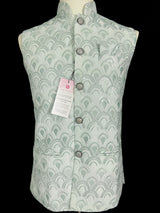 Pastel Sea Green Jacket for Men with Embroidery, thread and Sequin Work | Jacket for Kurta | Mens Wedding Wear Outfit | Men Waistcoat - Kaash