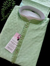 Pastel Sea Green Raw Silk Kurta Pajama Set for Men - Kaash