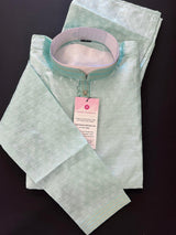 Pastel Sea Green men's kurta pajama in raw silk with light-weight self-design — Kaash Collection
