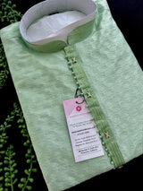 Pastel Sea Green Raw Silk Kurta Pajama Set for Men - Kaash