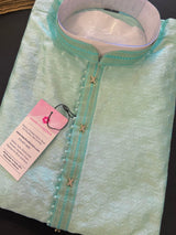 Pastel Sea Green men's kurta pajama in raw silk with light-weight self-design — Kaash Collection