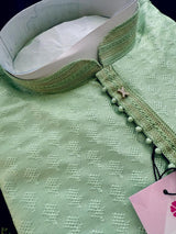 Pastel Sea Green Raw Silk Kurta Pajama Set for Men - Kaash