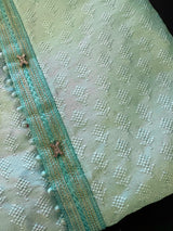 Pastel Sea Green Raw Silk Kurta Pajama Set for Men | Self Design Embroidery Buttis | Wedding Kurta | Groomsmen Kurta | Kurta Store in USA - Kaash