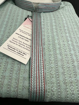 Pastel Sky Blue men's kurta pajama in butter silk (non-pure) with multi-pastel stripes with embroidery — Kaash Collection