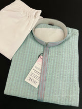 Pastel Sky Blue men's kurta pajama in butter silk (non-pure) with multi-pastel stripes with embroidery — Kaash Collection