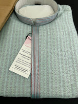 Pastel Sky Blue Men Kurta Pajama with intricate Self Embroidery | Butter Soft Silk | Handwork on neckline | Kurta for every occasion - Kaash