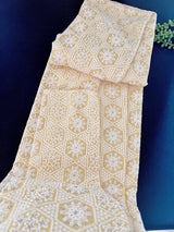 Pastel Yellow men's kurta pajama in pure cotton with lucknowi chikankari with silver sequin — Kaash Collection