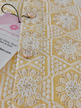 Pastel Yellow men's kurta pajama in pure cotton with lucknowi chikankari with silver sequin — Kaash Collection