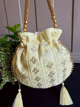 Pastel Yellow Color Raw Silk Light Weight Potli Bag - Kaash