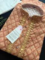 Peach Color Chikankari Embroidery Kurta for Men - Kaash