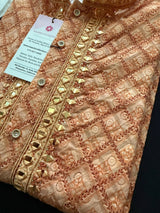 Peach Color Chikankari Embroidery Kurta for Men - Kaash