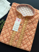 Peach Color Chikankari Embroidery Kurta for Men - Kaash