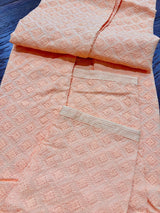 Peach Color Chikankari Lucknowi Georgette Kurta Pajama Set with Lining | Chikhankari Kurta | Ethnic Wear for Men | Men Party Wear - Kaash