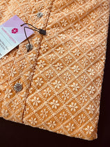 Peach men's kurta pajama in georgette with chikankari embroidery with fancy buttons — Kaash Collection