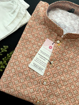 Peach Color Designer Kurta with Floral Digital Print in Soft 100% Cotton with Embroidery and Sequin Work - Kaash