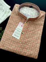 Peach Color Designer Kurta with Floral Digital Print in Soft 100% Cotton with Embroidery and Sequin Work - Kaash